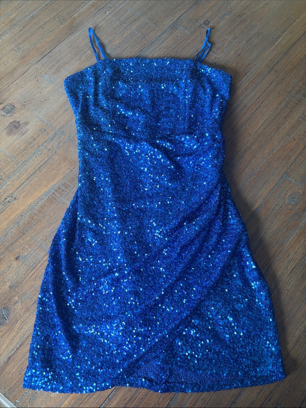 Emerald Sundae size L Blue Sequin Spaghetti Strap Dress